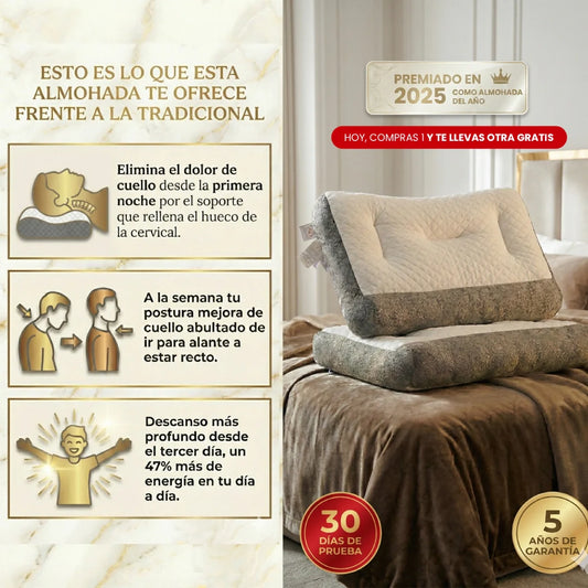 1+1 GRATIS | CONFORTSLEEP™ - La única almohada viscoelástica del mercado con soporte para la curvatura del cuello. (Incluye fundas GRATIS + 30 noches de prueba)