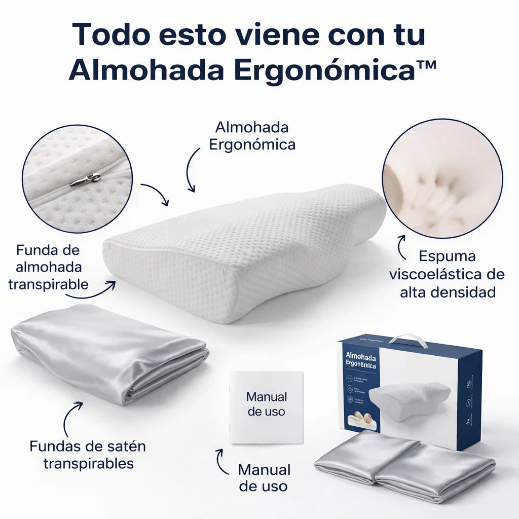 Ergosleep™ - La primera almohada con tecnologia neck que elimina el dolor de cuello gracias a su forma. (HOY INCLUYE FUNDAS DE SATÉN GRATIS).