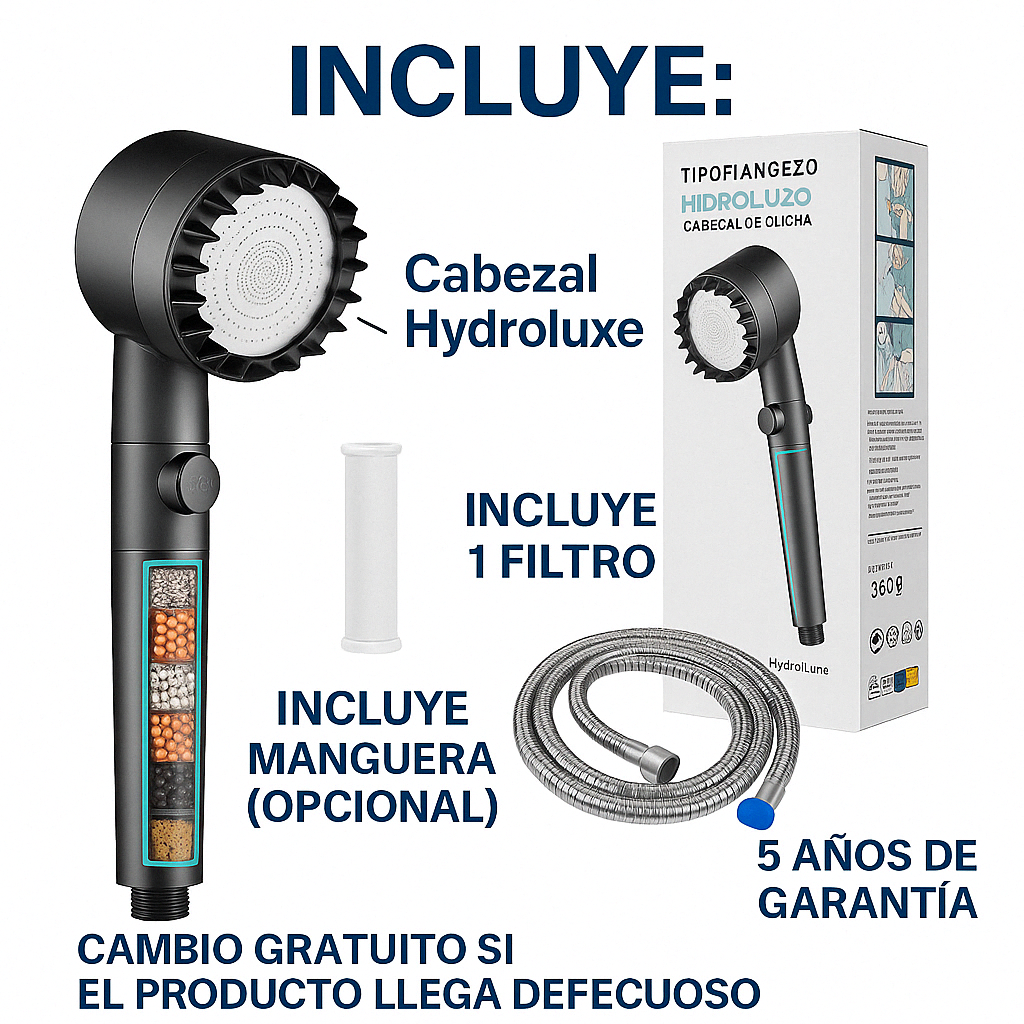 2 x HYDROLUXE ORIGINAL™ - Elimina el cloro y la cal de tu ducha. Y aumenta la presión ahorrando agua en cada uso. Incluye 2 filtros. (+Envío GRATIS).
