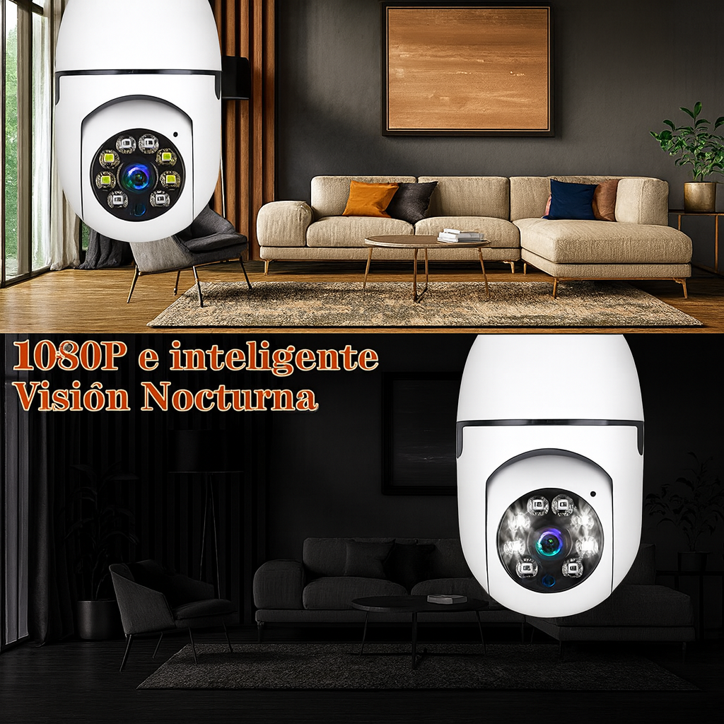 SafeBulb 360™ – Vigila a tu familia, mascotas y pertenencias desde cualquier lugar de manera discreta  (Audio bidireccional, Camara HD nocturna, soporte techo incluido y sensores de aviso a tu móvil) + Envío GRATIS