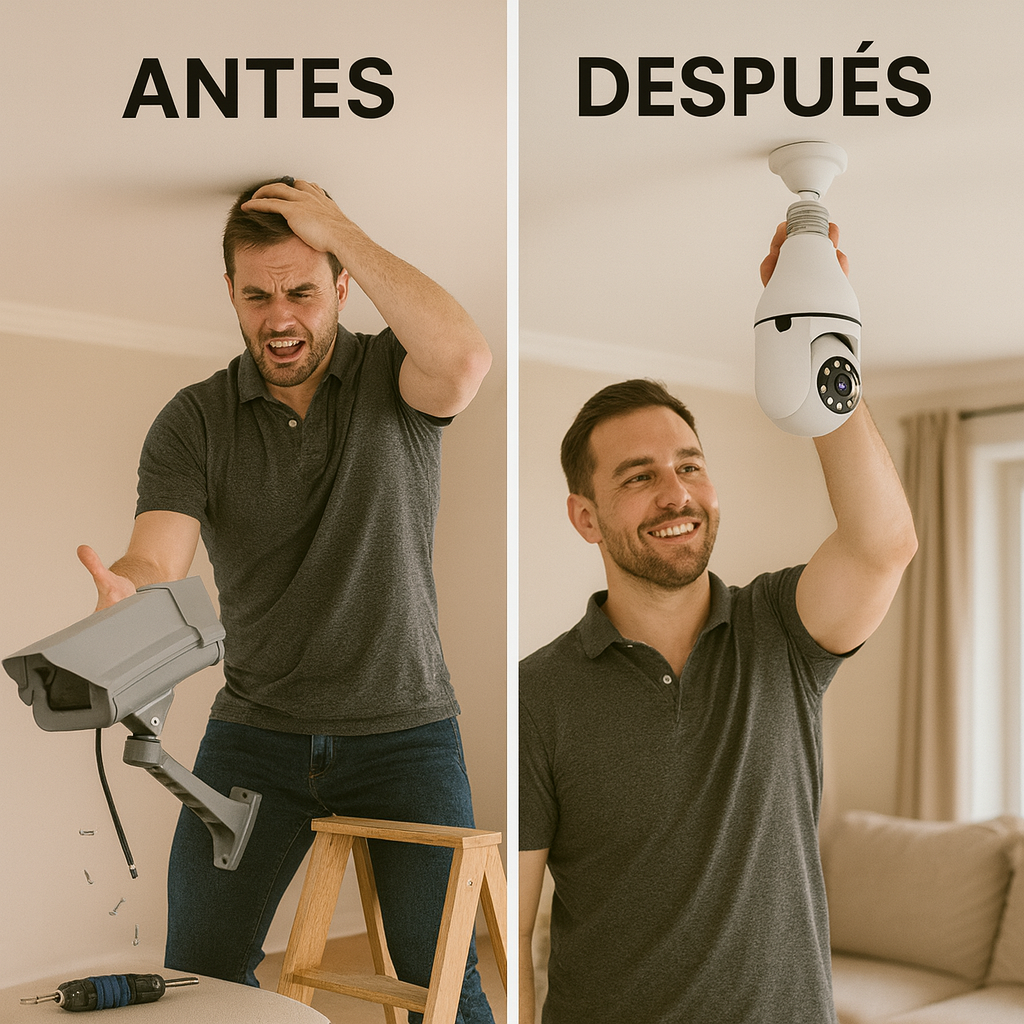 SafeBulb 360™ – Vigila a tu familia, mascotas y pertenencias desde cualquier lugar de manera discreta  (Audio bidireccional, Camara HD nocturna, soporte techo incluido y sensores de aviso a tu móvil) + Envío GRATIS