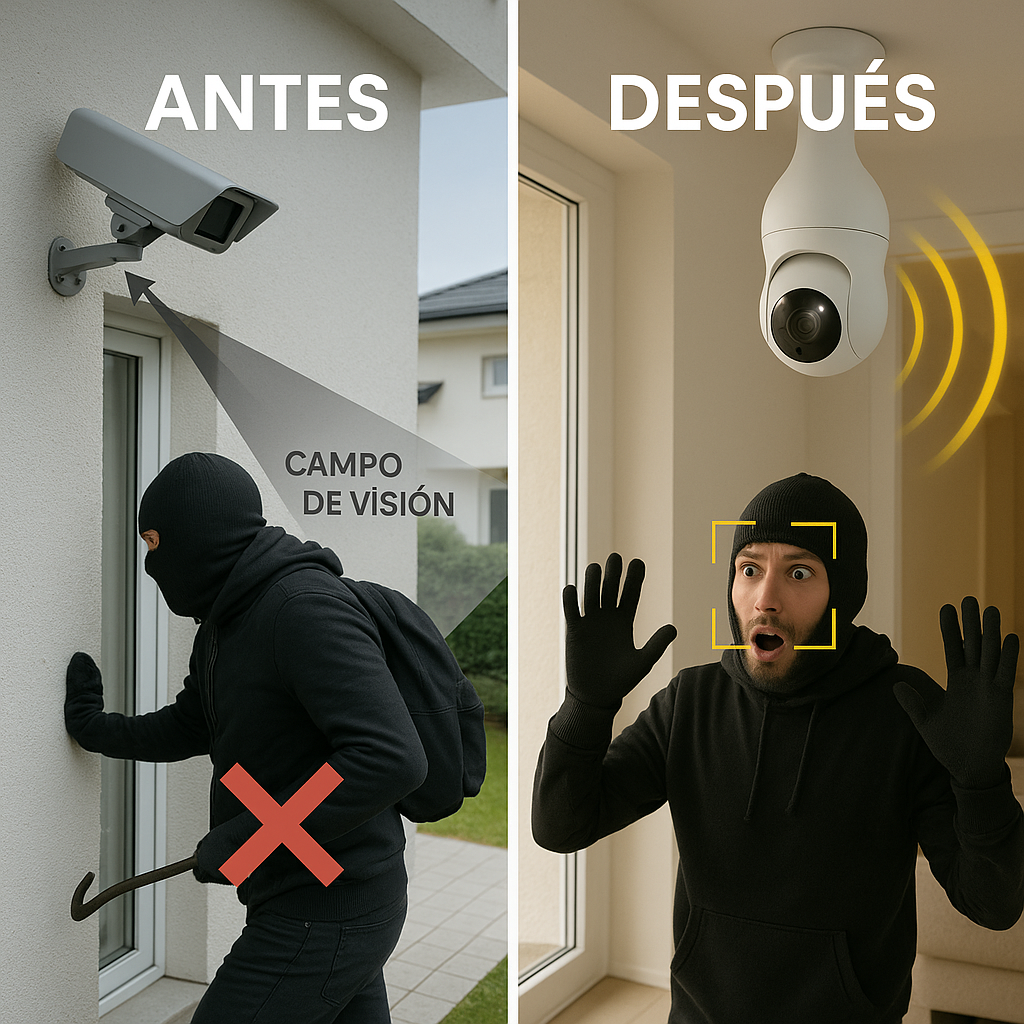 SafeBulb 360™ – Vigila a tu familia, mascotas y pertenencias desde cualquier lugar de manera discreta  (Audio bidireccional, Camara HD nocturna, soporte techo incluido y sensores de aviso a tu móvil) + Envío GRATIS