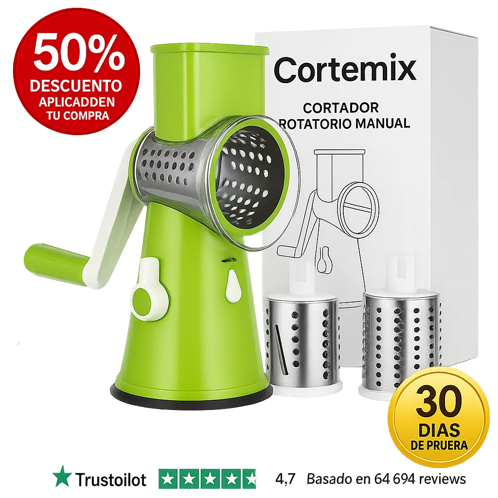 CORTEMIX™ - Corta patatas, queso y verduras en tiempo record. Incluye 3 cabezales. (+ Envío GRATIS) *Lavado ultra-fácil. *Oferta única navidad pasa tiempo en familia