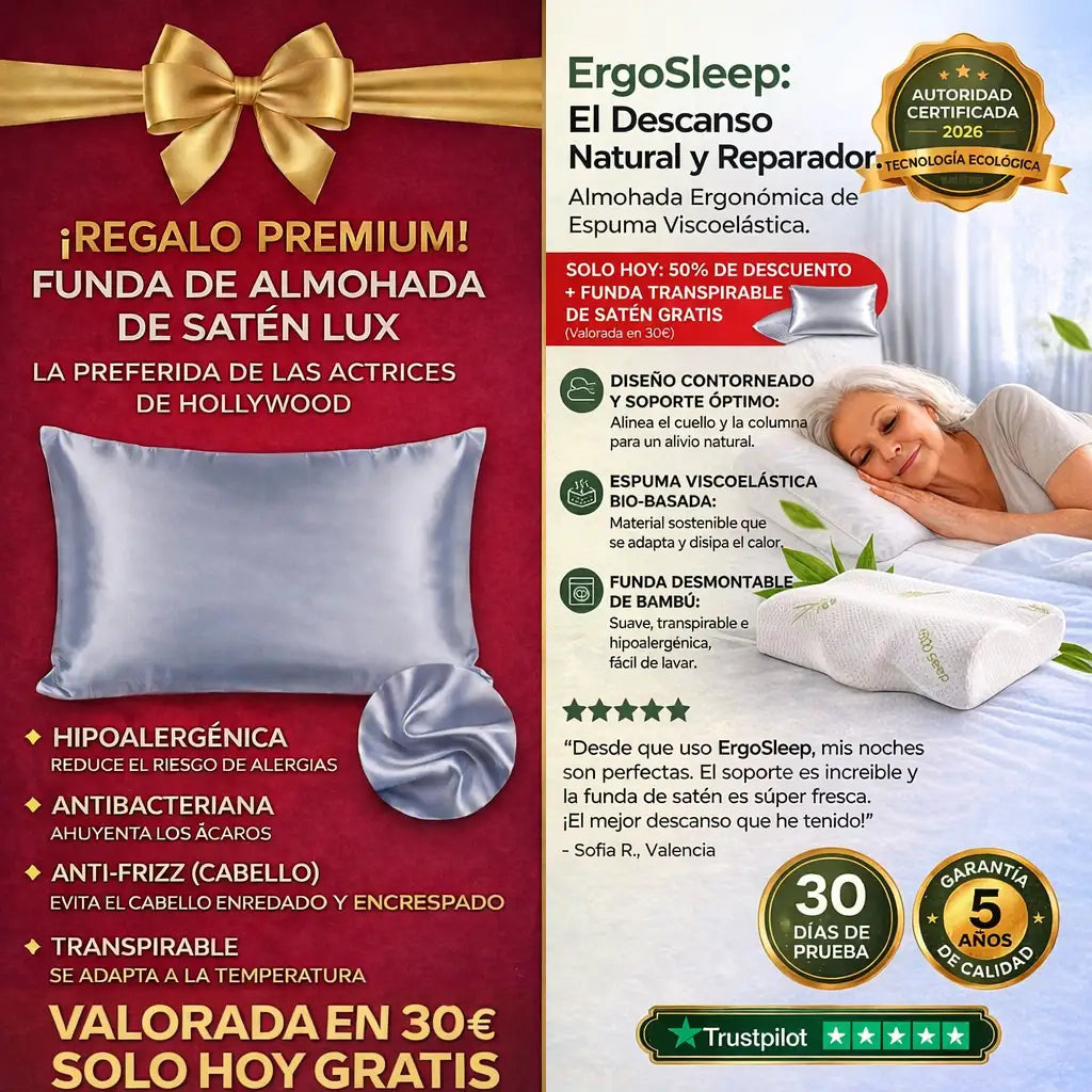Ergosleep™ - La primera almohada con tecnologia neck que elimina el dolor de cuello gracias a su forma. (HOY INCLUYE FUNDAS DE SATÉN GRATIS).