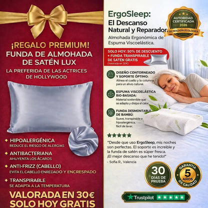 Ergosleep™ - La primera almohada con tecnologia neck que elimina el dolor de cuello gracias a su forma. (HOY INCLUYE FUNDAS DE SATÉN GRATIS).