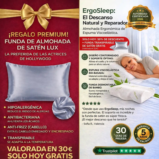 Ergosleep™ - La primera almohada con tecnologia neck que elimina el dolor de cuello gracias a su forma. (HOY INCLUYE FUNDAS DE SATÉN GRATIS).
