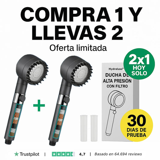 1 + 1 GRATIS | HydroLuxe™ — El cabezal que baja tu factura y te da la presión que tu ducha no tiene.  Incluye 2 filtros. (+Envío GRATIS).