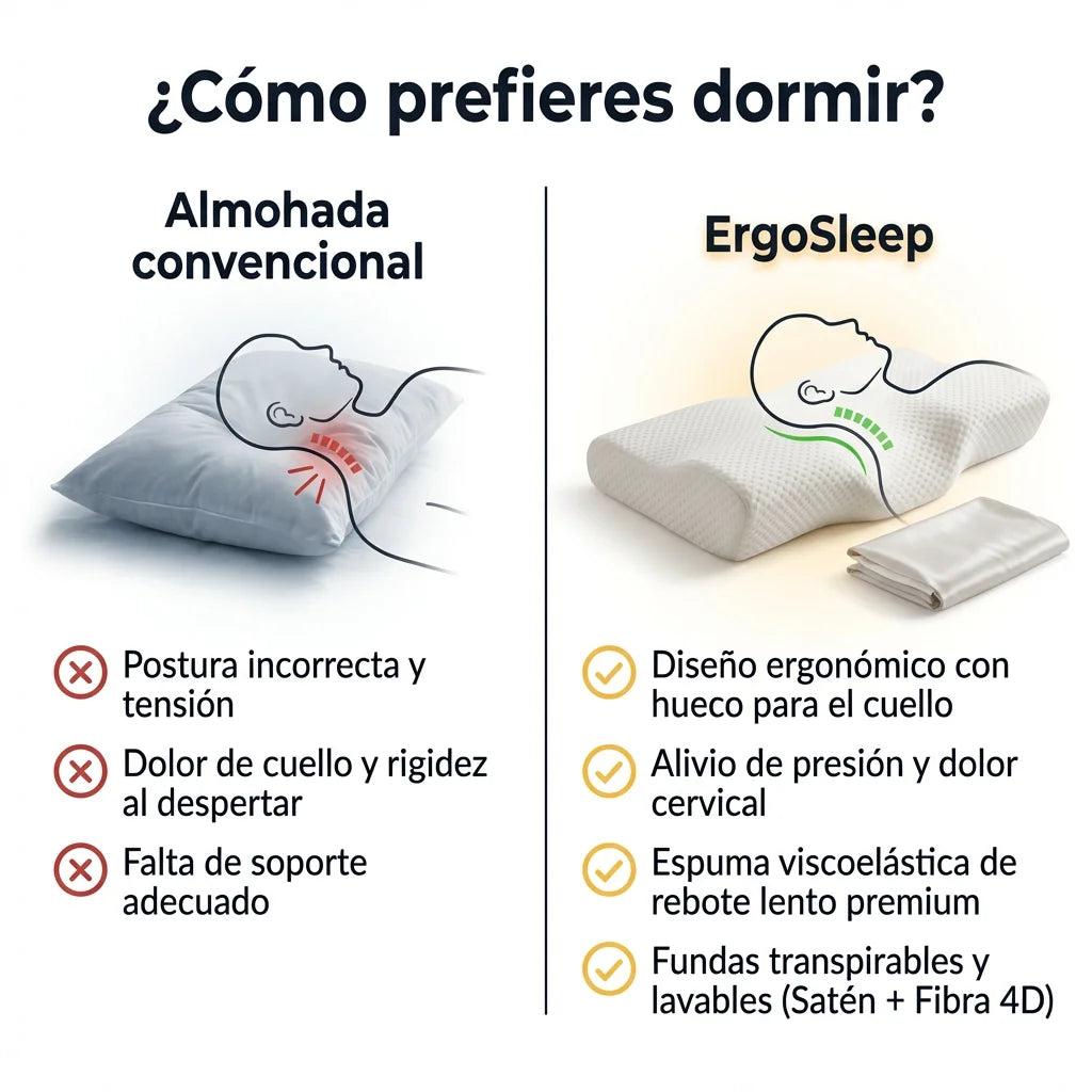 Ergosleep™ - La primera almohada con tecnologia neck que elimina el dolor de cuello gracias a su forma. (HOY INCLUYE FUNDAS DE SATÉN GRATIS).