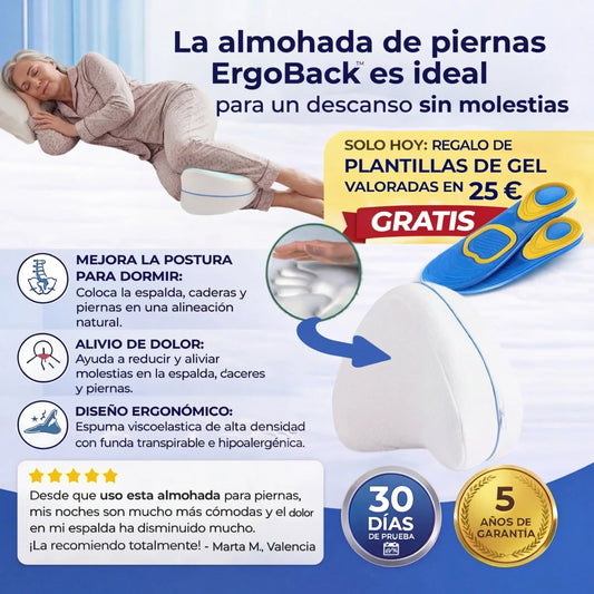 Almohada ErgoBack™ - La primera almohada viscoelástica con tecnología curve que elimina el dolor de espalda y alivia tu ciáticia desde la primera noche. (Hoy incluye GRATIS plantillas ortopédicas de gel talla adaptable)