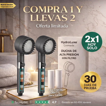 2 x HYDROLUXE ORIGINAL™ - Elimina el cloro y la cal de tu ducha. Y aumenta la presión ahorrando agua en cada uso. Incluye 2 filtros. (+Envío GRATIS).