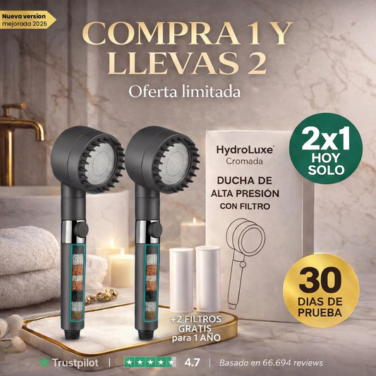 2 x HYDROLUXE ORIGINAL™ - La única ducha que elimina la piel seca y la caida del cabello al 100% gracias a su filtro de 14 capas  (Incluye dos filtros GRATIS) a.p