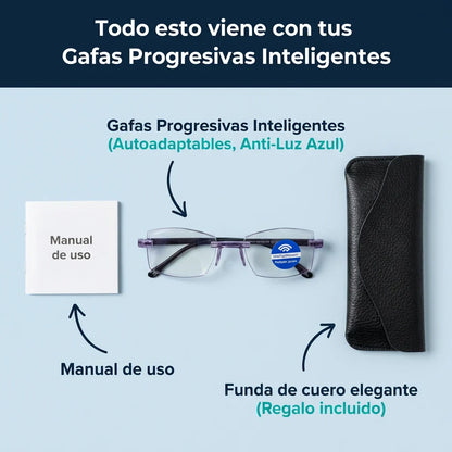 Gafas Blu Progresivas Inteligentes™ - Visión de cerca, intermedia y lejos en una sola gafa (No necesita graduación, incluye funda de cuero y PRUEBA GARANTIZADA de 30 DÍAS)
