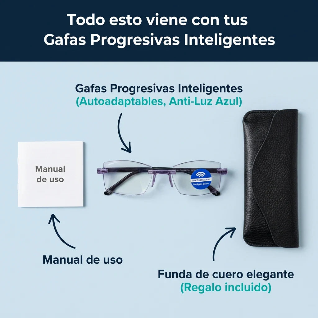 Gafas Blu Progresivas Inteligentes™ - Visión de cerca, intermedia y lejos en una sola gafa (No necesita graduación, incluye funda de cuero y PRUEBA GARANTIZADA de 30 DÍAS)a.t