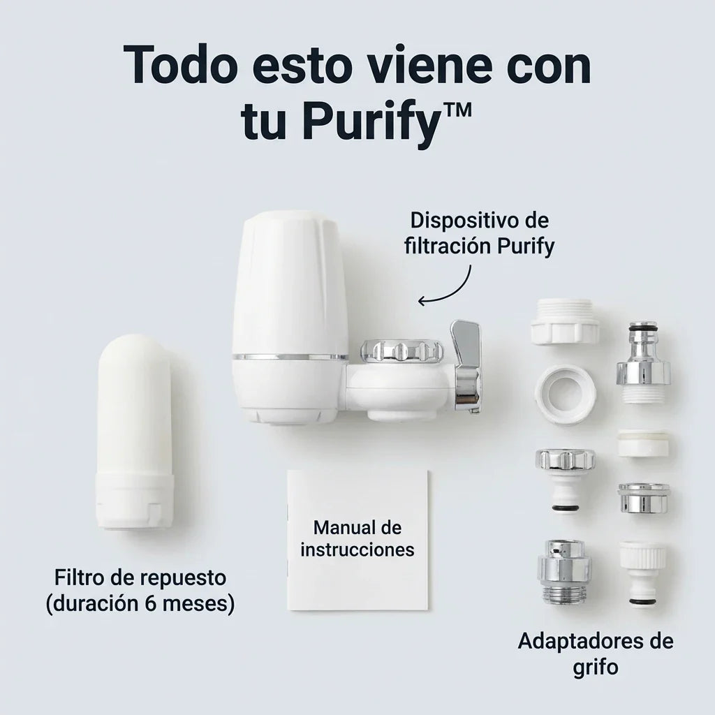 Purify Original™ - Asegurate que el agua que usa diariamente esta libre de químicos e impurezas. (El filtro incluido GRATIS cubre 6 meses completo + Instalación universal para cualquier grifo)