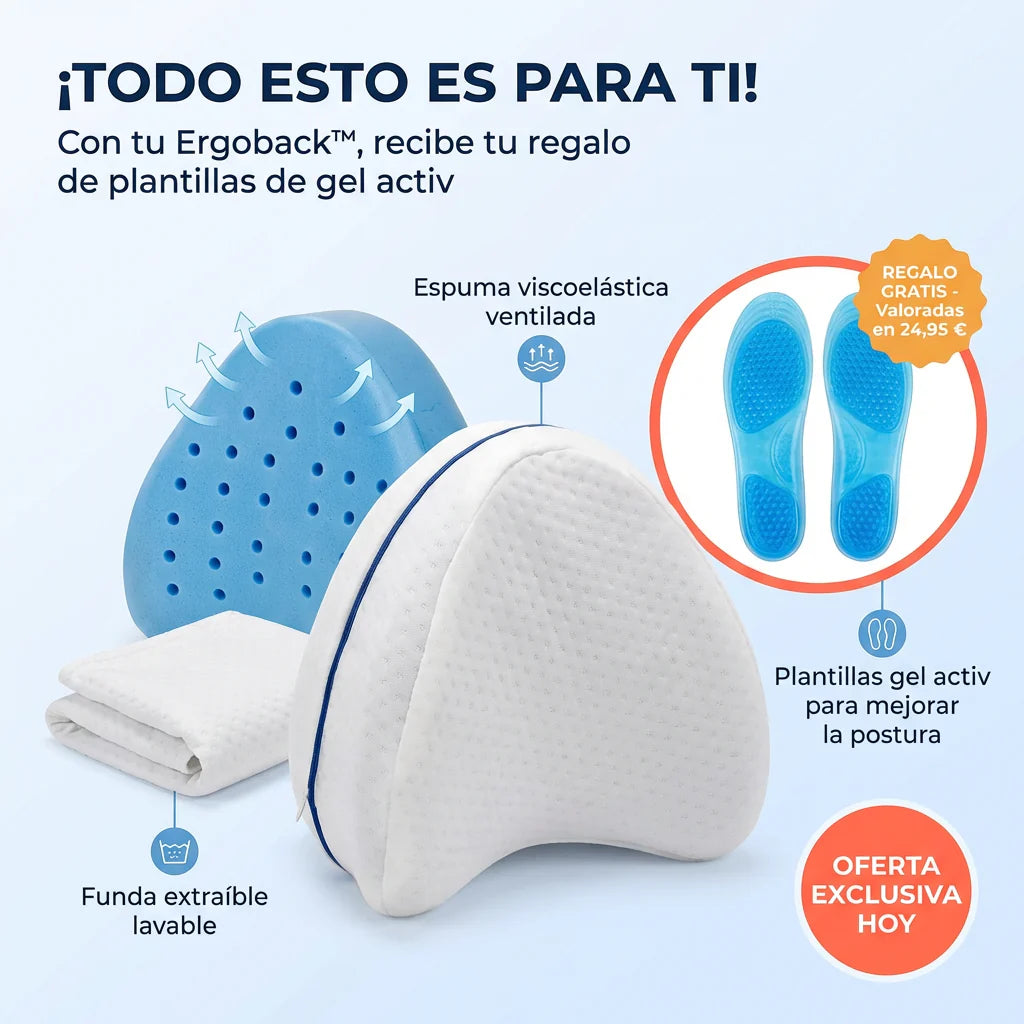 Almohada ErgoBack™ - La primera almohada viscoelástica con tecnología curve que elimina el dolor de espalda y alivia tu ciáticia desde la primera noche. (Hoy incluye GRATIS plantillas ortopédicas de gel talla adaptable)