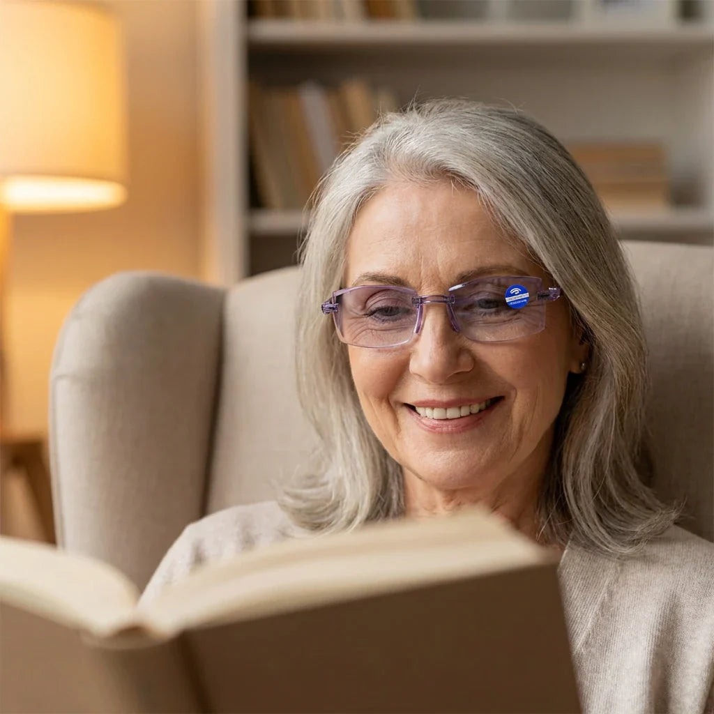 Gafas Blu Progresivas Inteligentes™ - Visión de cerca, intermedia y lejos en una sola gafa (No necesita graduación, incluye funda de cuero y PRUEBA GARANTIZADA de 30 DÍAS) l.p
