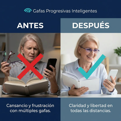 Gafas Blu Progresivas Inteligentes™ - Visión de cerca, intermedia y lejos en una sola gafa (No necesita graduación, incluye funda de cuero y PRUEBA GARANTIZADA de 30 DÍAS)