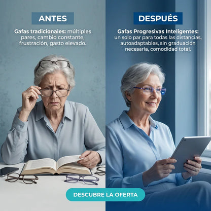 Gafas Blu Progresivas Inteligentes™ - Visión de cerca, intermedia y lejos en una sola gafa (No necesita graduación, incluye funda de cuero y PRUEBA GARANTIZADA de 30 DÍAS)