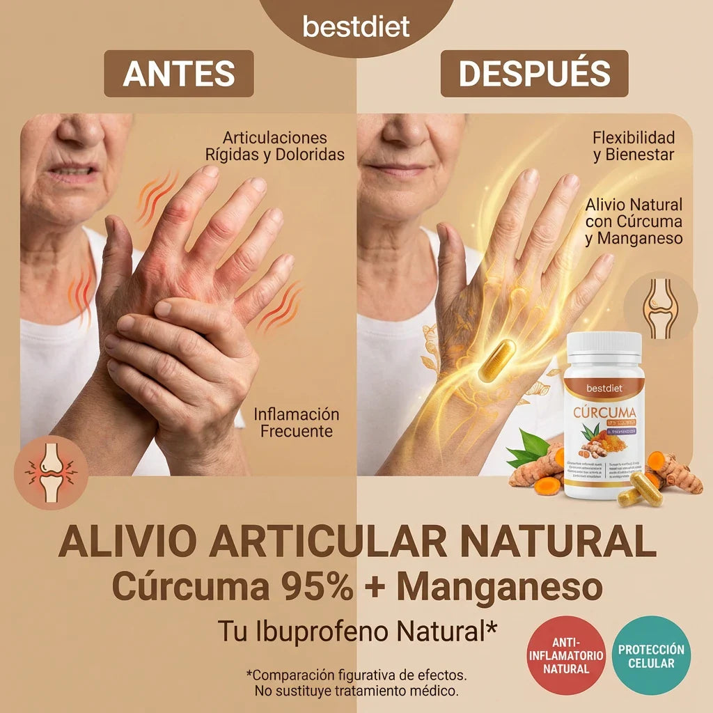 1 + 1 GRATIS | Bestdiet Cúrcuma MG™ - El remedio natural para eliminar la inflamación y dolor articular al completo. Avalado por más de 1000 estudios. (Nueva formulación 2026 con Manganeso para cuidar los huesos). 30 capsulas por bote.