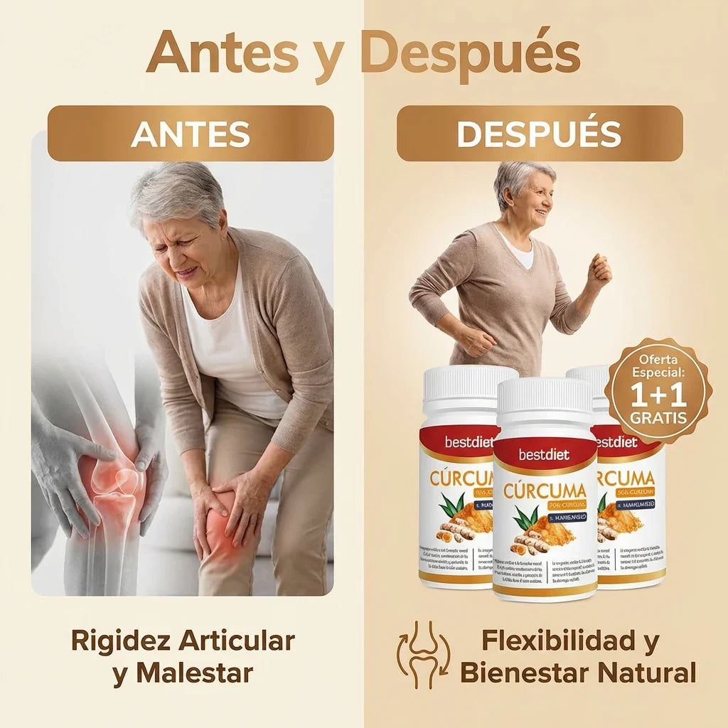 1 + 1 GRATIS | Bestdiet Cúrcuma MG™ - El remedio natural para eliminar la inflamación y dolor articular al completo. Avalado por más de 1000 estudios. (Nueva formulación 2026 con Manganeso para cuidar los huesos). 30 capsulas por bote.