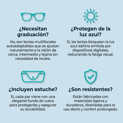Gafas Blu Progresivas Inteligentes™ - Visión de cerca, intermedia y lejos en una sola gafa (No necesita graduación, incluye funda de cuero y PRUEBA GARANTIZADA de 30 DÍAS) l.p