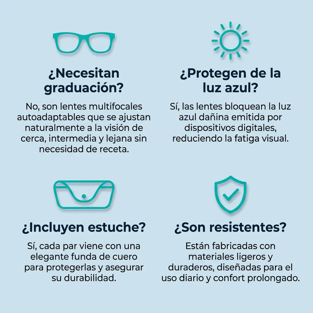 Gafas Blu Progresivas Inteligentes™ - Visión de cerca, intermedia y lejos en una sola gafa (No necesita graduación, incluye funda de cuero y PRUEBA GARANTIZADA de 30 DÍAS)