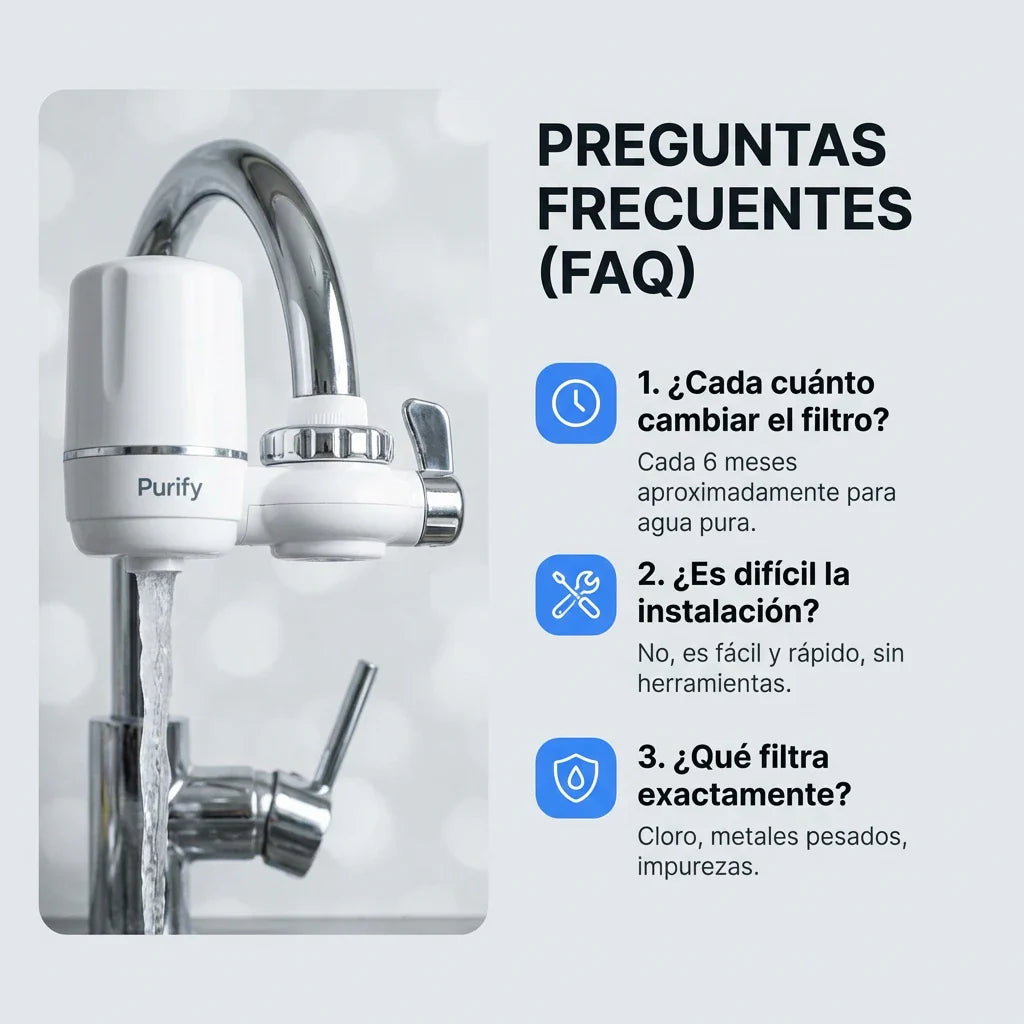 Purify Original™ - Asegurate que el agua que usa diariamente esta libre de químicos e impurezas. (El filtro incluido GRATIS cubre 6 meses completo + Instalación universal para cualquier grifo)
