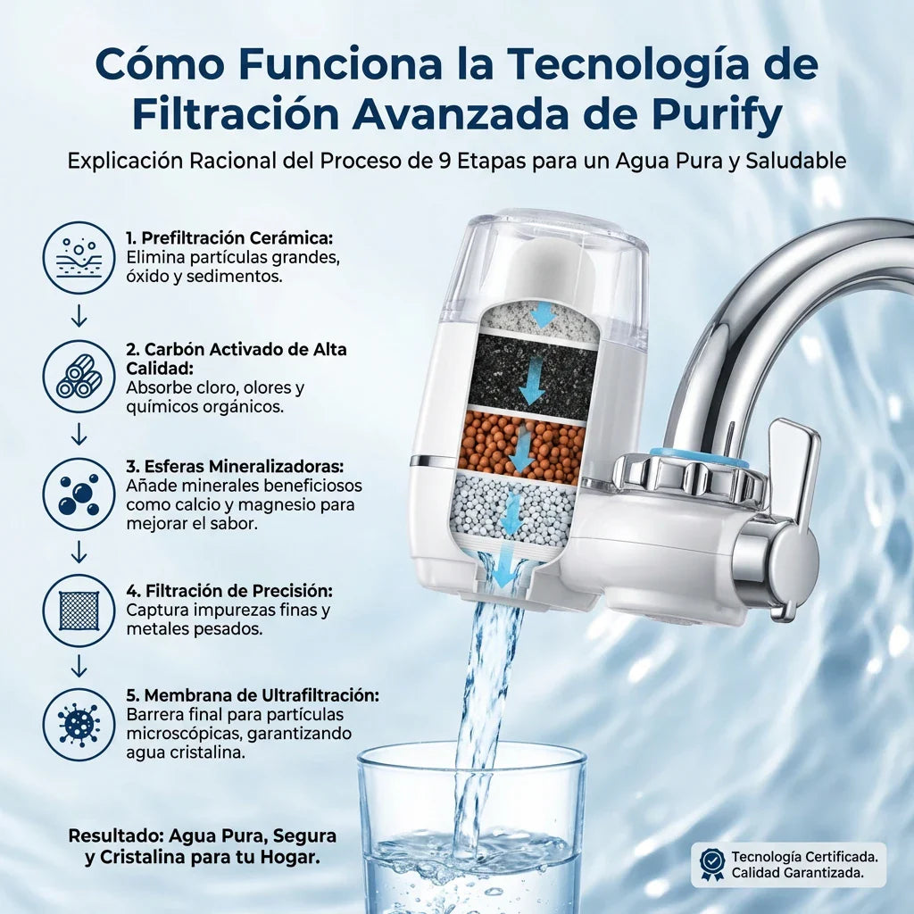 Purify Original™ - Asegurate que el agua que usa diariamente esta libre de químicos e impurezas. (El filtro incluido GRATIS cubre 6 meses completo + Instalación universal para cualquier grifo)