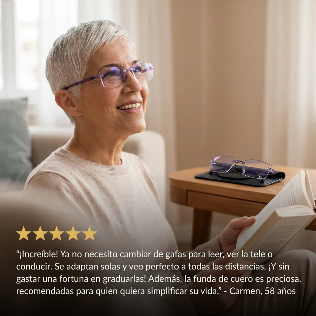 Gafas Blu Progresivas Inteligentes™ - Visión de cerca, intermedia y lejos en una sola gafa (No necesita graduación, incluye funda de cuero y PRUEBA GARANTIZADA de 30 DÍAS)
