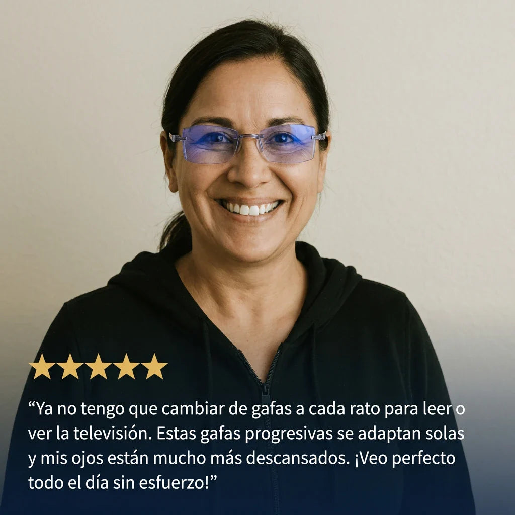 Gafas Blu Progresivas Inteligentes™ - Visión de cerca, intermedia y lejos en una sola gafa (No necesita graduación, incluye funda de cuero y PRUEBA GARANTIZADA de 30 DÍAS) l.e