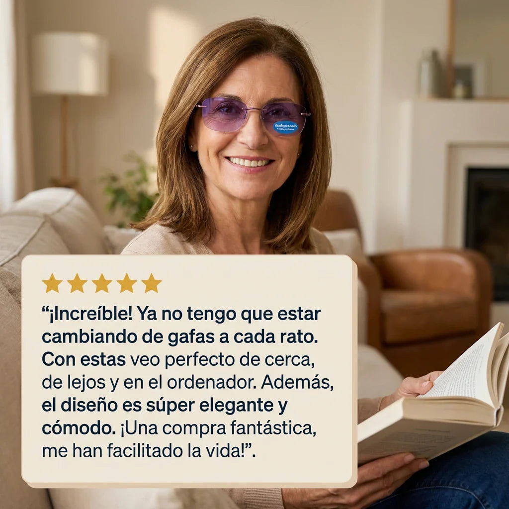 Gafas Blu Progresivas Inteligentes™ - Visión de cerca, intermedia y lejos en una sola gafa (No necesita graduación, incluye funda de cuero y PRUEBA GARANTIZADA de 30 DÍAS)