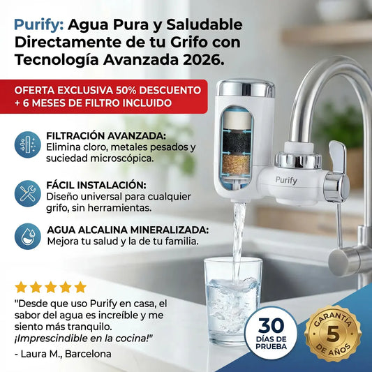 Purify Original™ - Asegurate que el agua que usa diariamente esta libre de químicos e impurezas. (El filtro incluido GRATIS cubre 6 meses completo + Instalación universal para cualquier grifo)