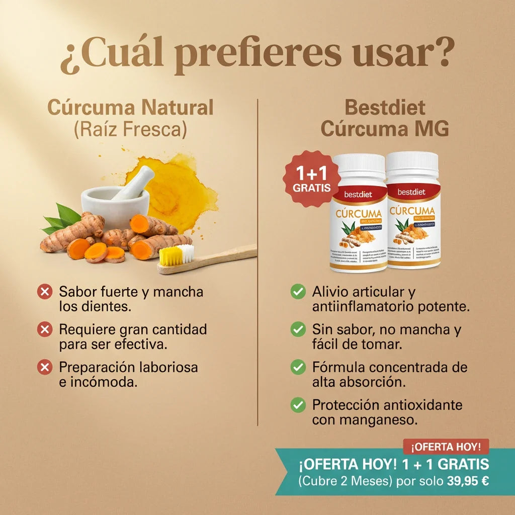 1 + 1 GRATIS | Bestdiet Cúrcuma MG™ - El remedio natural para eliminar la inflamación y dolor articular al completo. Avalado por más de 1000 estudios. (Nueva formulación 2026 con Manganeso para cuidar los huesos). 30 capsulas por bote.