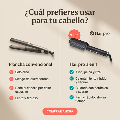 Cepillo Alisador Inteligente HairPro™ - El primer alisador-ondulador 3 en 1 con tecnologia iónica con el que tendrás un peinado de peluquería sin depender de nadie. (Hoy aceite esencial de colágeno GRATIS).