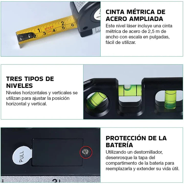 Level PRO™ 4 en 1 - Divide el esfuerzo de tu trabajo entre 4. (Mide, nivela, puntea y aplica laser para medidas difíciles)